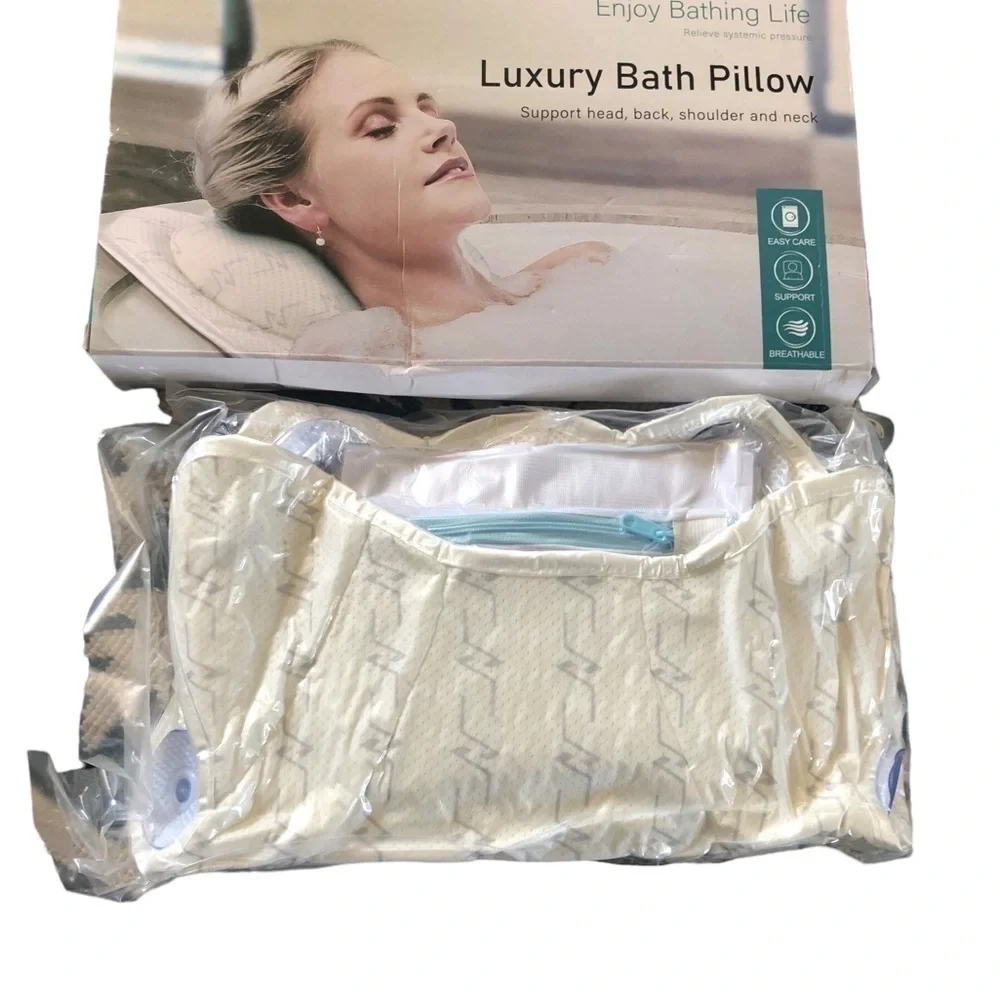 Luxury Bath Pillow Supports Head Shoulders Neck & Back Bubble Bath Laundry Bag